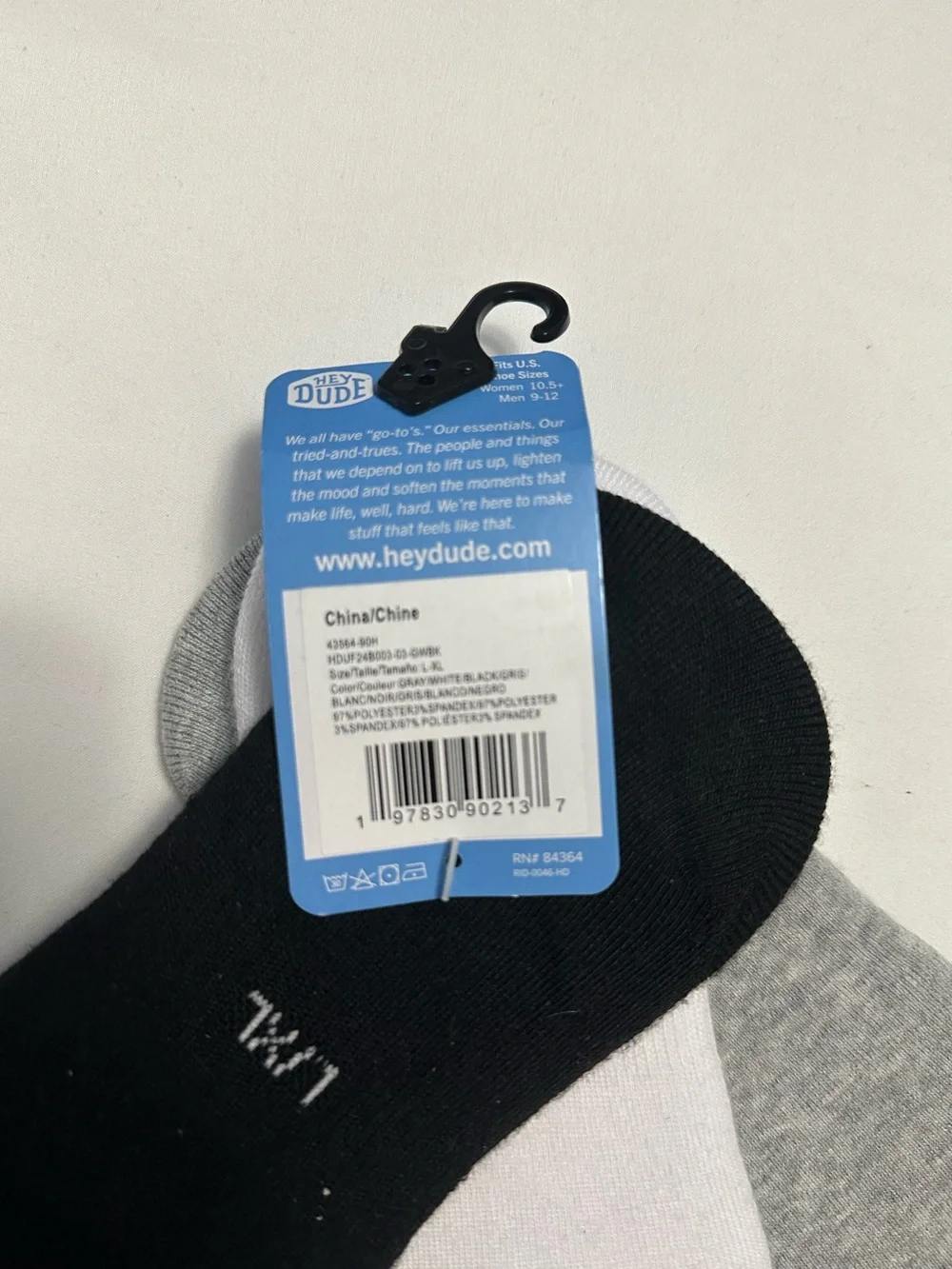 Hey Dude No-Show Sock 3-Pack — Black, White & Gray